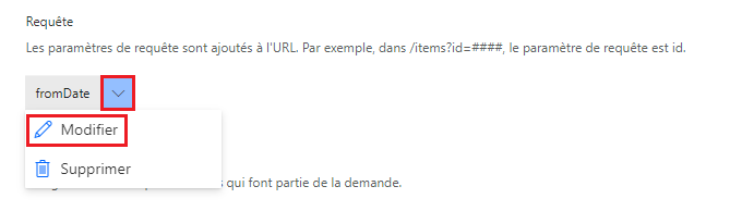 Capture d’écran avec une flèche pointant vers le bouton de modification du requête.