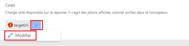 Capture d’écran avec une flèche pointant vers le bouton de modification de l’URL cible.