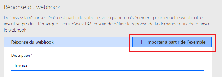 Capture d’écran avec une flèche pointant vers le bouton Importer à partir de l’exemple.