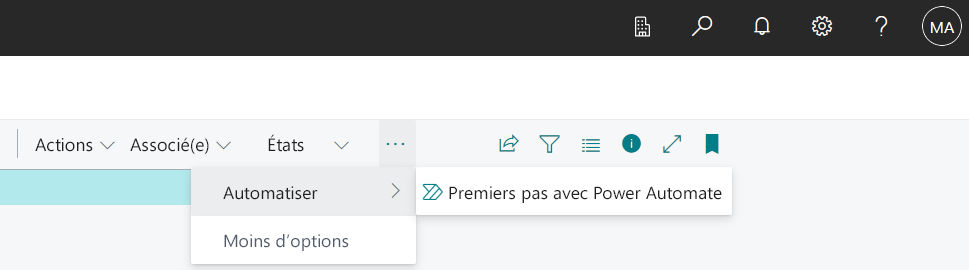 Capture d’écran montrant le menu Automatisation sous Plus d’options.
