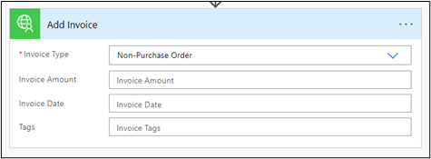 Screenshot of the custom connector action with Purchase Order field hidden.