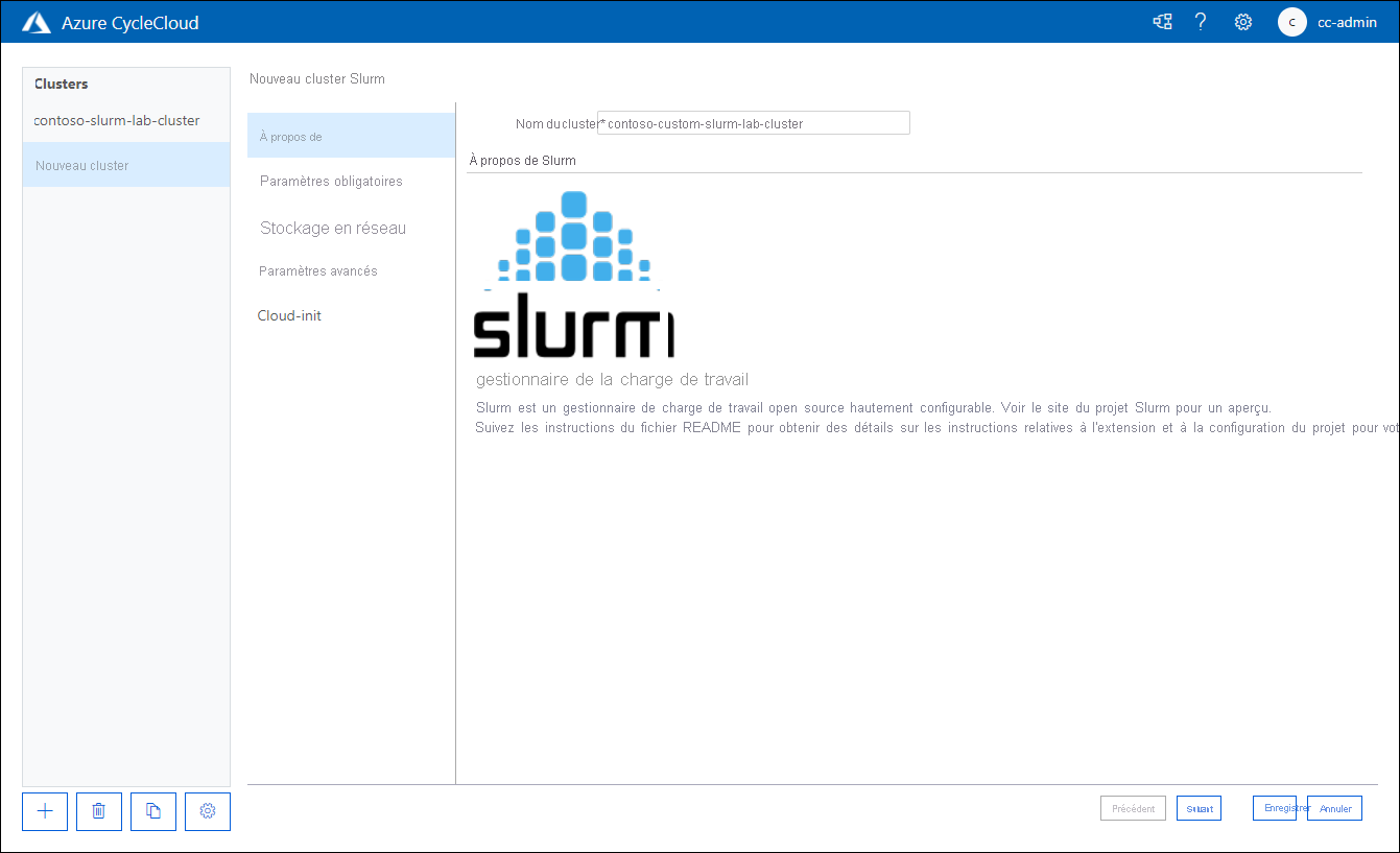 Screenshot of the About tab of the New Slurm Cluster page of the Azure CycleCloud web application.