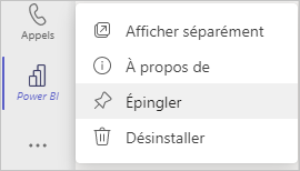 Capture d’écran de l’application Power BI cliquée avec le bouton droit, avec l’option Épingler sélectionnée.