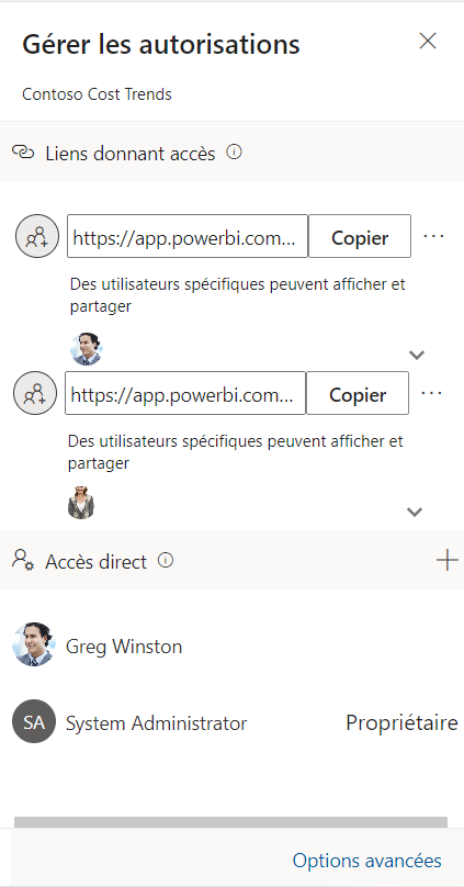 Capture d’écran du volet Gérer les autorisations.