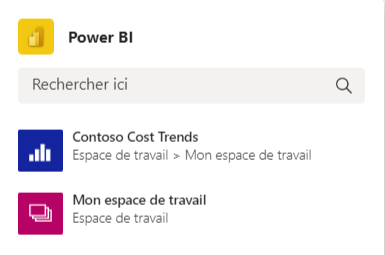 Capture d’écran du menu Power BI avec les états répertoriés.