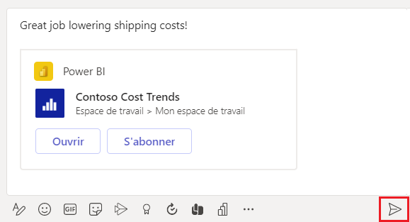 Capture d’écran du message avec l’icône Envoyer mise en évidence.