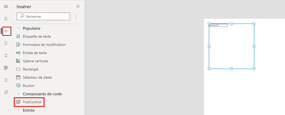 Capture d’écran illustrant le glissement de votre composant sur le canevas.