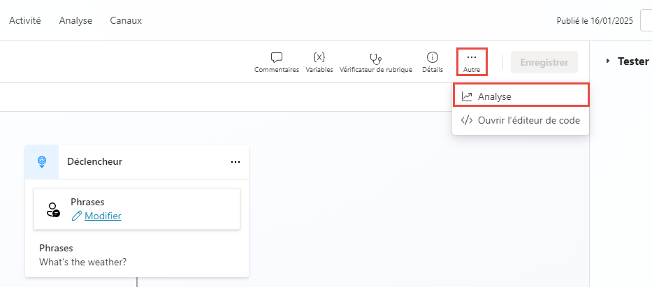 Capture d’écran du bouton Analyse.