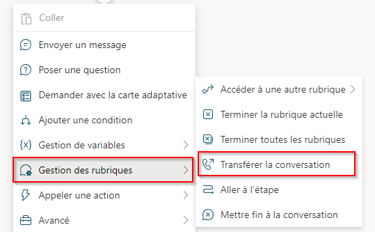 Capture d’écran de l’option Transférer la conversation sélectionnée dans le menu.