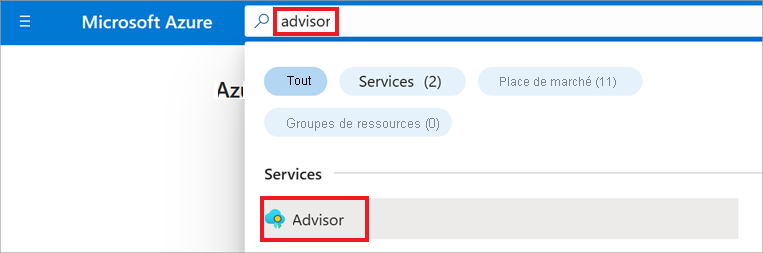 Capture d’écran montrant comment trouver Advisor en utilisant la barre de recherche.