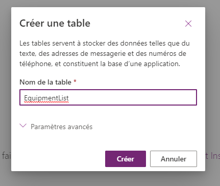 Capture d’écran de la page Modifier les propriétés de la table avec les champs Nom d’affichage, Description et Enregistrer mis en évidence.