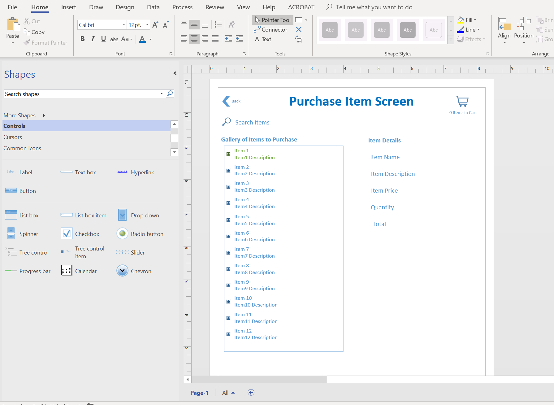 Screenshot example of a simple Visio wireframe.