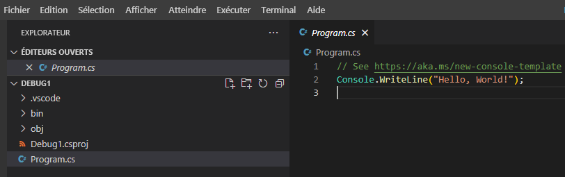Capture d’écran montrant le dossier .vscode dans l’EXPLORATEUR.