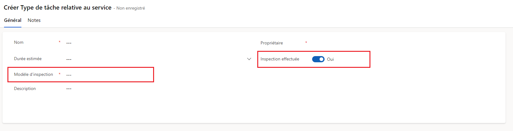 Capture d’écran du type de tâche de service avec inspection.