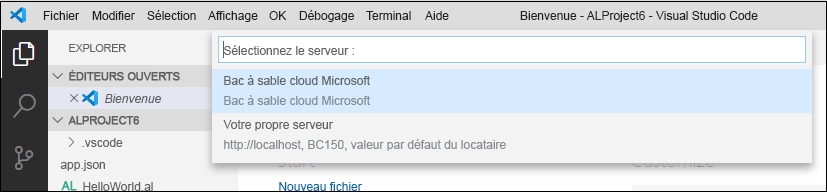 Capture d’écran illustrant l’endroit où vous pouvez sélectionner l’emplacement du serveur.