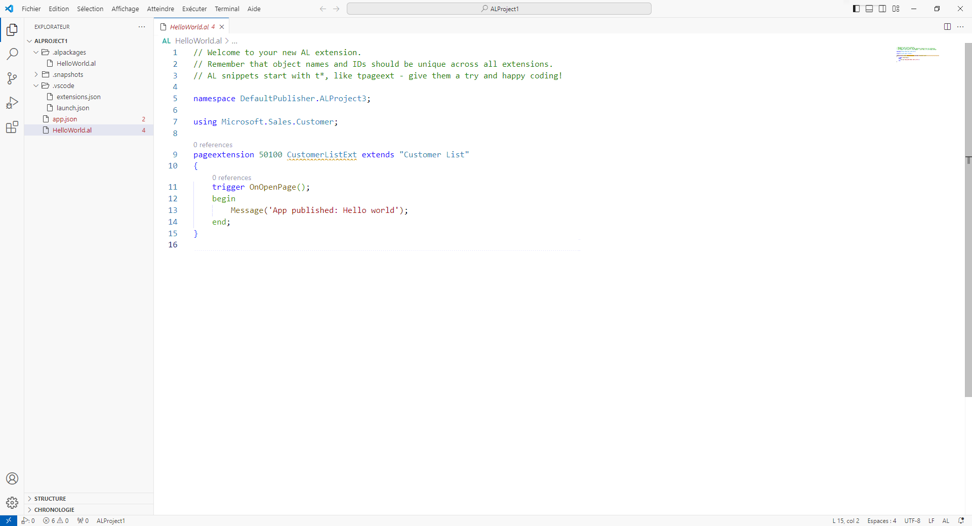 Capture d’écran montrant un exemple de code Visual Studio Code.