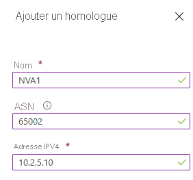 Screenshot of the Add Peer section with Name, ASN, and IPV4 address boxes filled in.