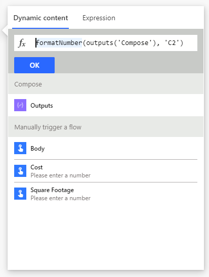 Capture d’écran de l’ajout de l’expression à l’étape Composer 2.