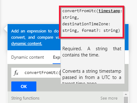 Capture d’écran de la fenêtre contextuelle avec des suggestions de syntaxe.