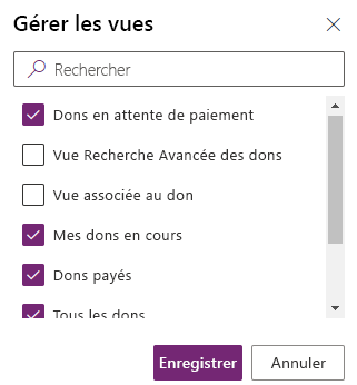 Capture d’écran de la sélection de vues dans une application pilotée par modèle.