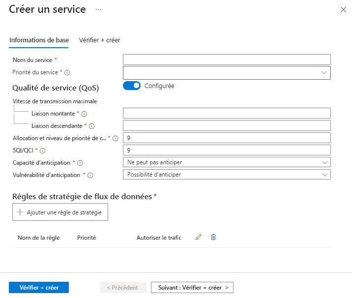 A screenshot showing an example service creation screen.