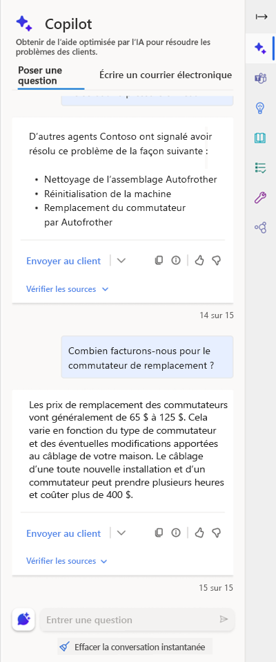 Capture d’écran de l’onglet Poser une question dans Copilot.