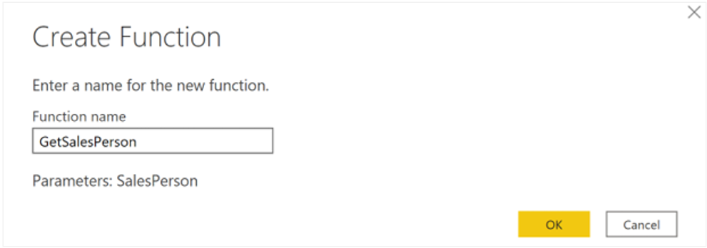 Fenêtre de sélection Créer une fonction