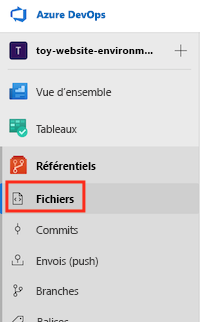 Screenshot of Azure DevOps that shows the Repos menu and the Files item.