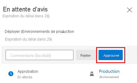Screenshot of the Azure DevOps interface that shows the pipeline approval page and the Approve button.