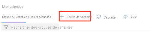 Screenshot of the Azure DevOps library page and the button for adding a variable group.