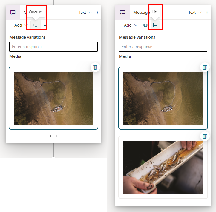 Capture d’écran de cartes d’image en vue de carrousel et en vue de liste.
