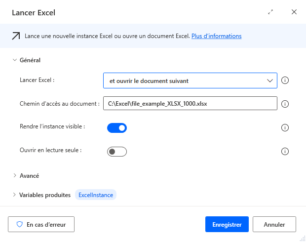 Capture d’écran de la boucle Excel.