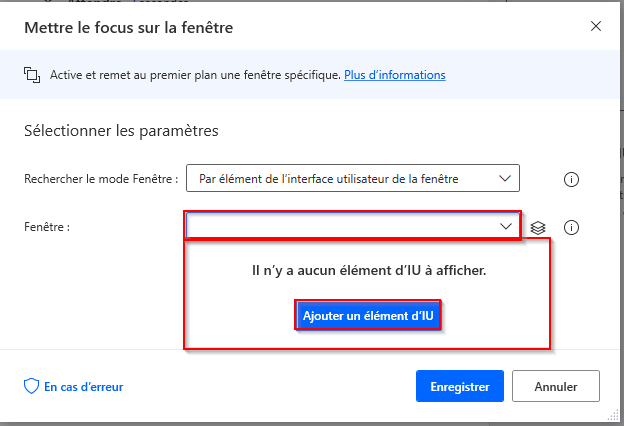 Capture d’écran d’Ajouter un élément d’IU au moyen d’une action d’IU.
