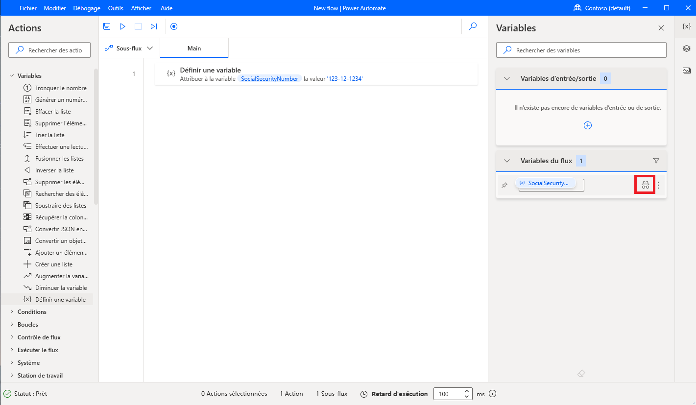 Capture d’écran de l’icône Marquer comme sensible dans le concepteur de flux.