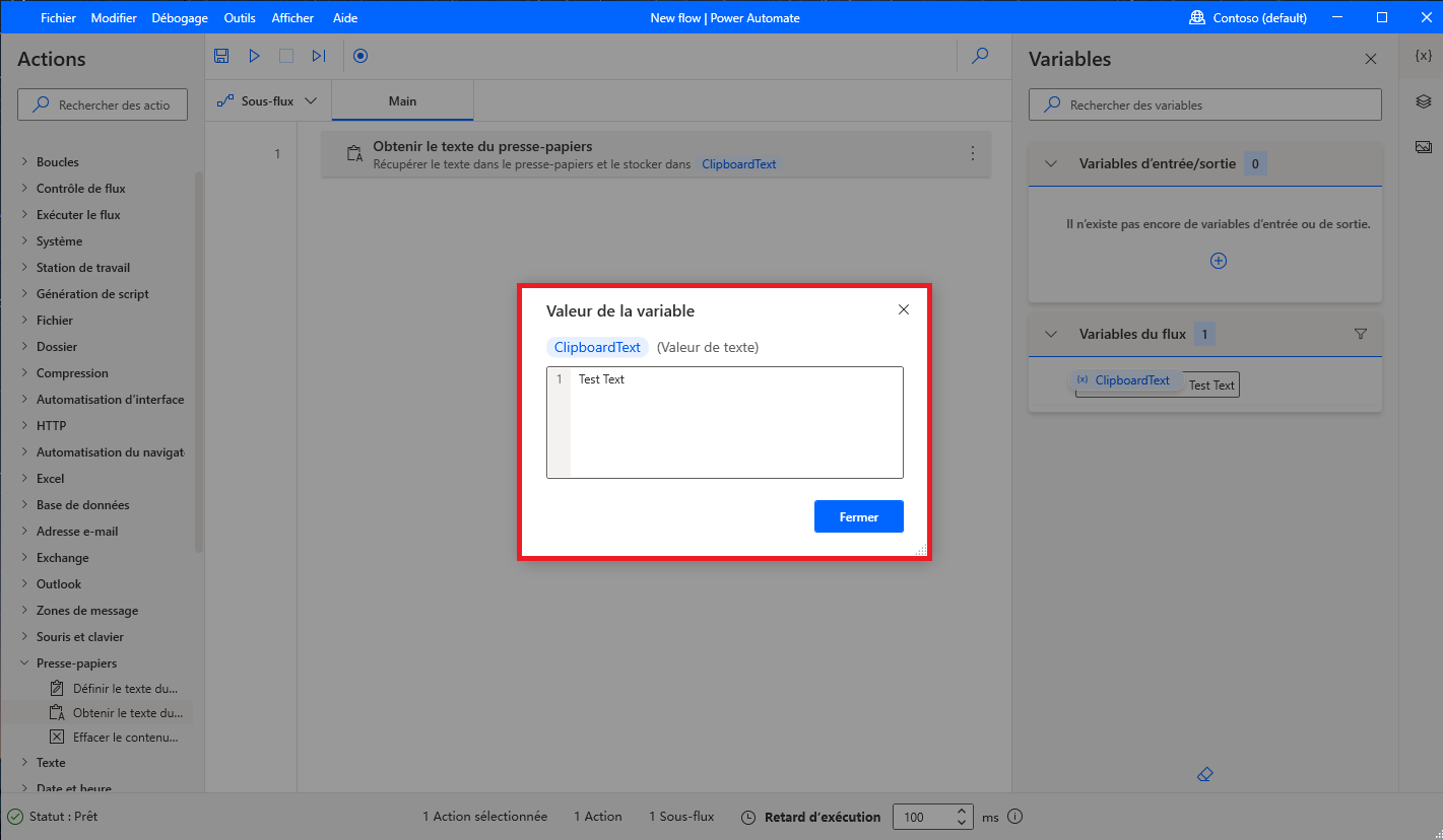 Capture d’écran des informations concernant les variables affichées.
