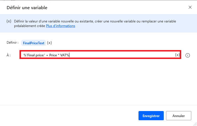 Capture d’écran d’une expression avec opérateur arithmétique.