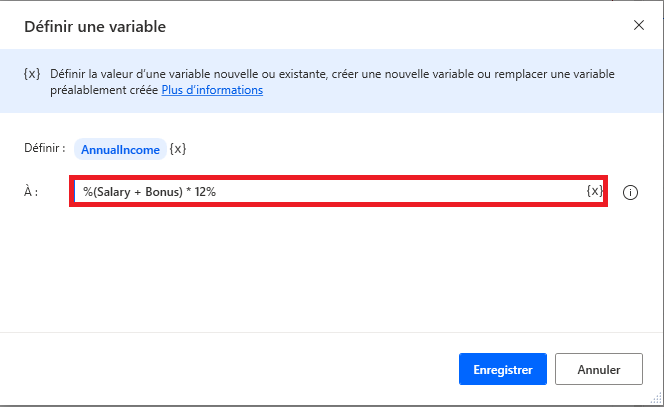 Capture d’écran d’une expression complexe avec des parenthèses.