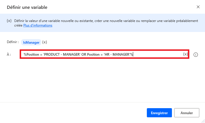 Capture d’écran d’une expression avec opérateur logique.