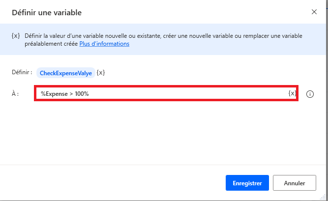 Capture d’écran d’une expression avec opérateur relationnel.
