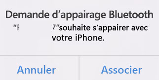 Capture d’écran de la demande d’appairage Bluetooth.