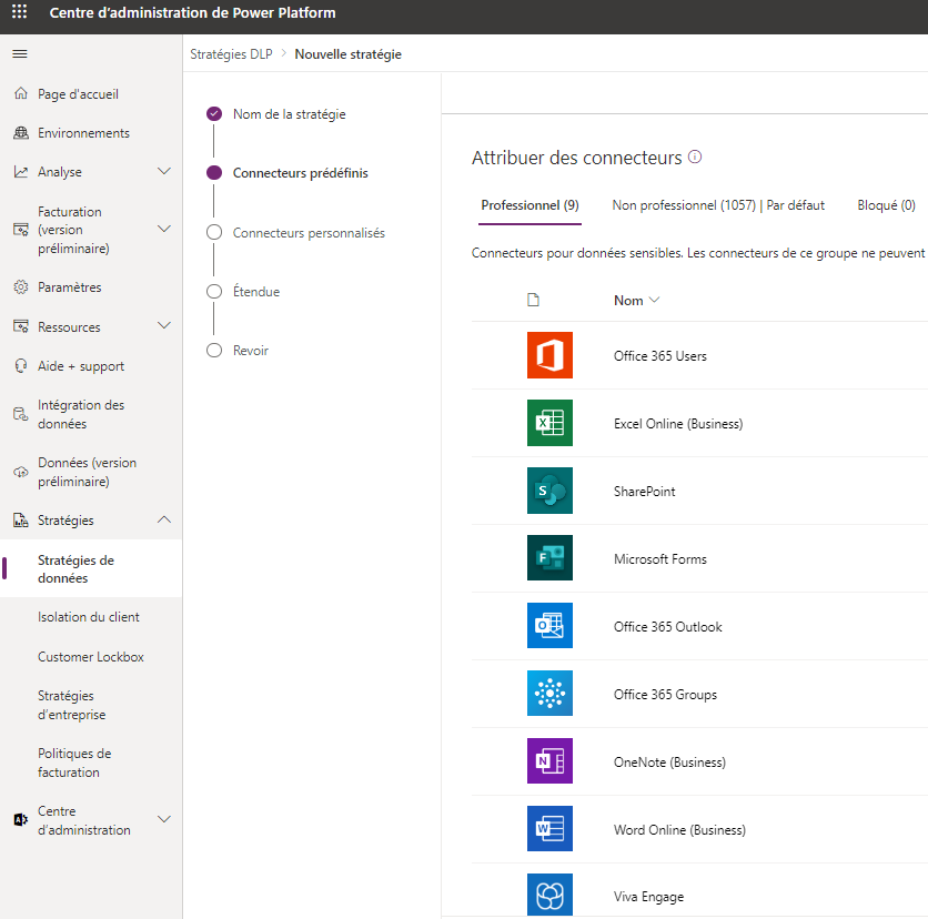 Capture d’écran du Centre d’administration Microsoft Power Platform avec les connecteurs ajoutés.