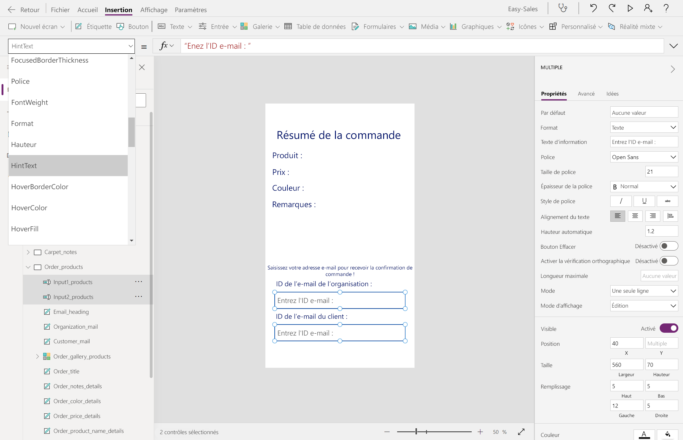 Capture d’écran de la configuration du texte d’information.