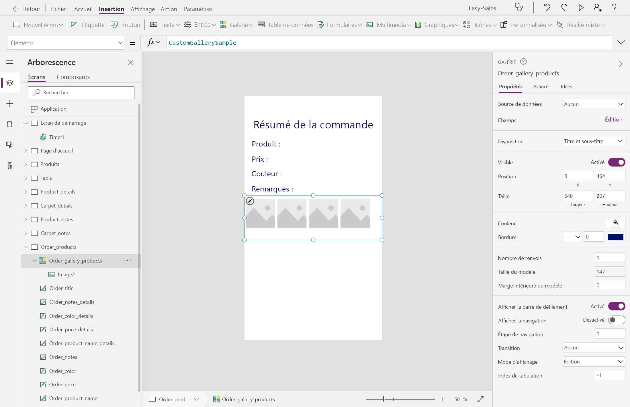 Capture d’écran de l’ajout d’une galerie.