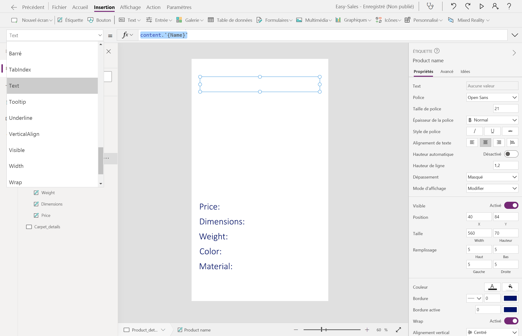 Capture d’écran de l’ajout d’une étiquette de titre.