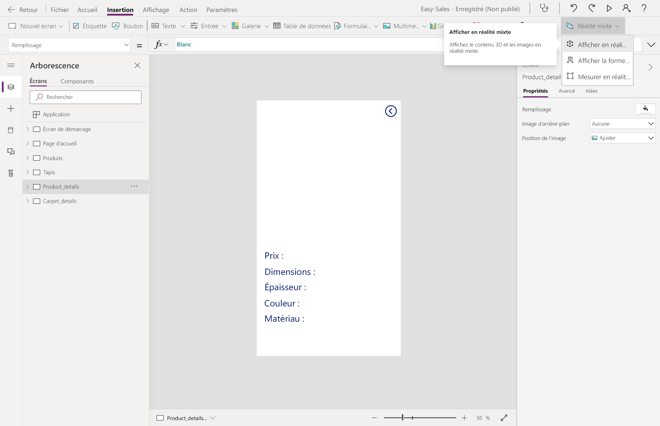 Capture d’écran de l’ajout du bouton Afficher dans MR.