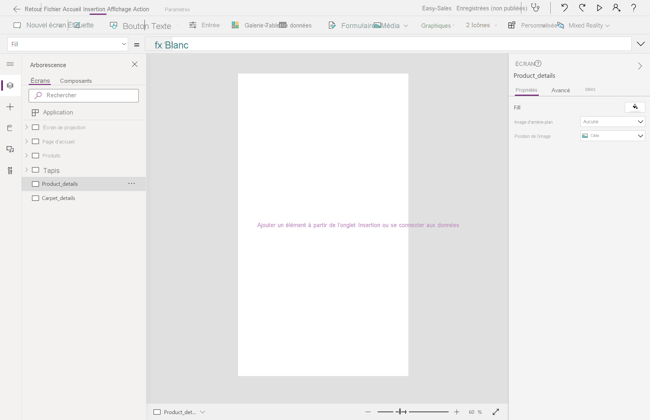 Capture d’écran de la création de pages détaillées.
