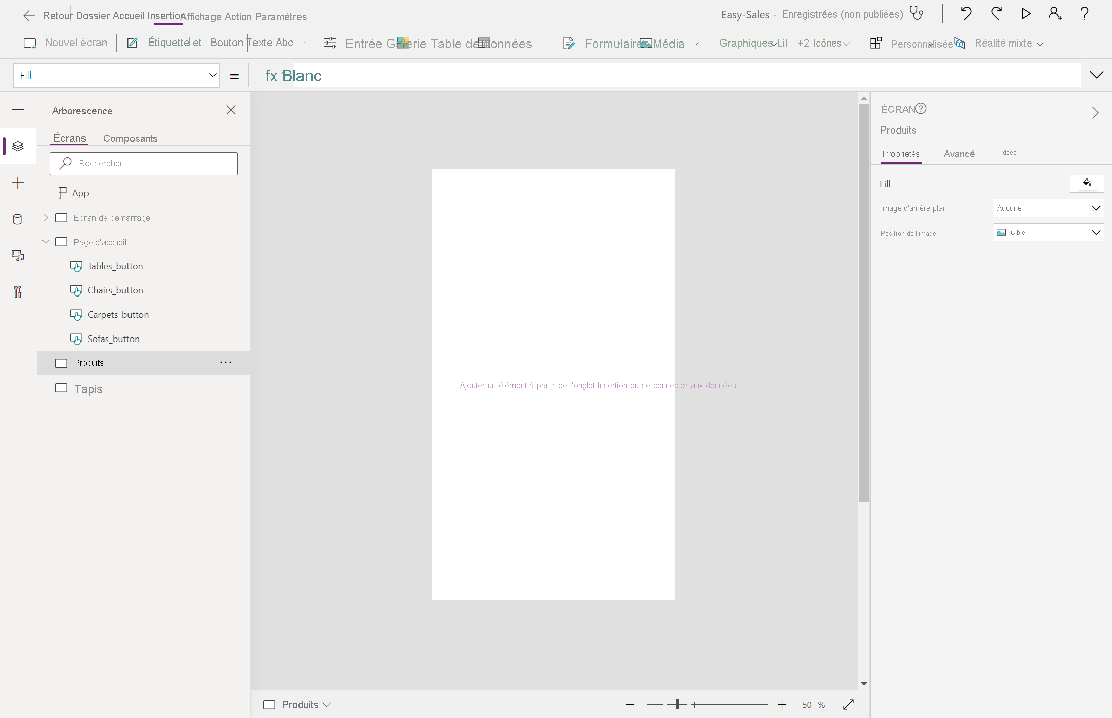 Capture d’écran de l’ajout de nouveaux écrans.