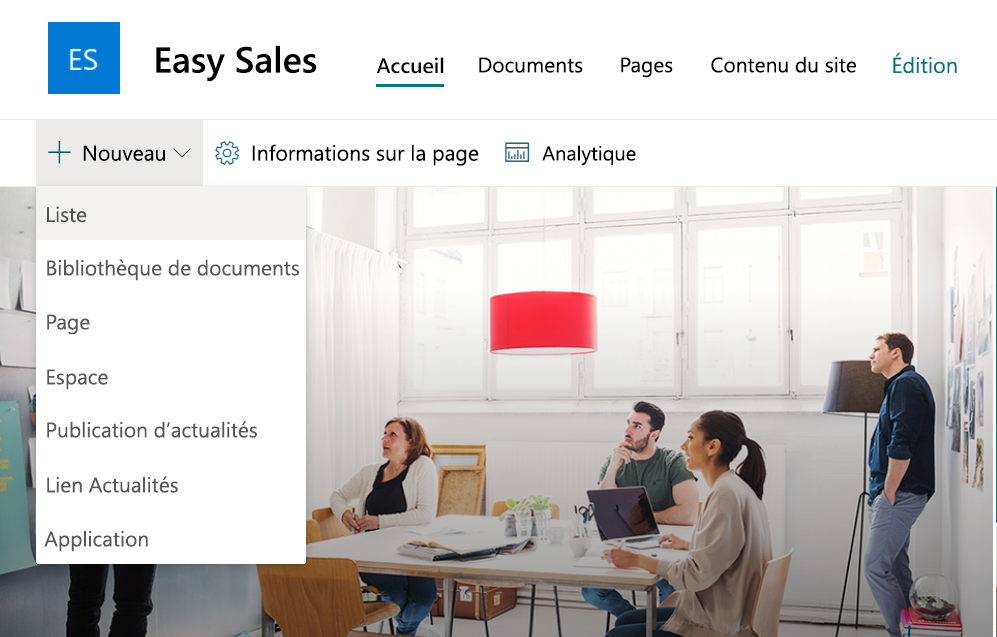 Capture d’écran de la sélection de Liste.