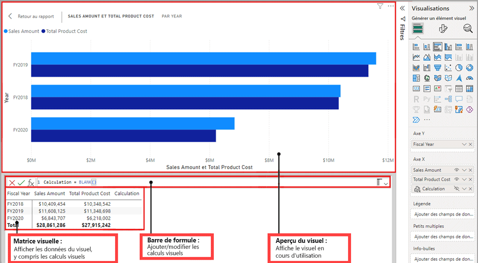 Capture d’écran d’un calcul visuel identifiant les trois principales sections.