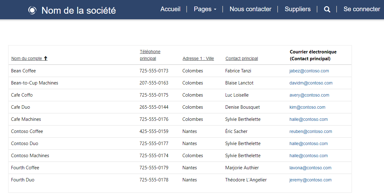 Capture d’écran de la page Fournisseurs affichant une liste de comptes.